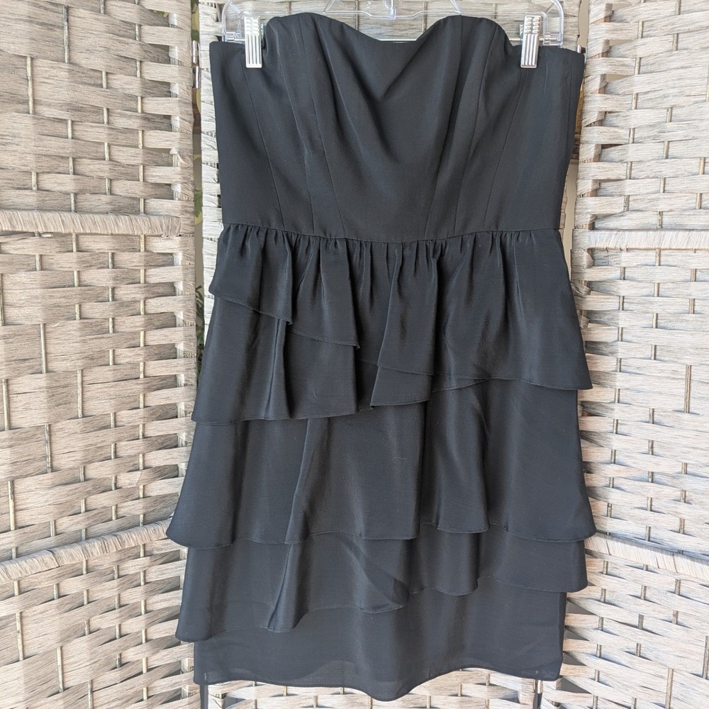 Shoshanna Black Silk Strapless Dress Tiered Ruffle Sweetheart Neckline Sz 8 LBD